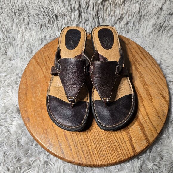 BOC Wedge Sandals Women Size 8/39 Brown Leather SlingBack Thongs WInter Discount - Picture 3 of 8